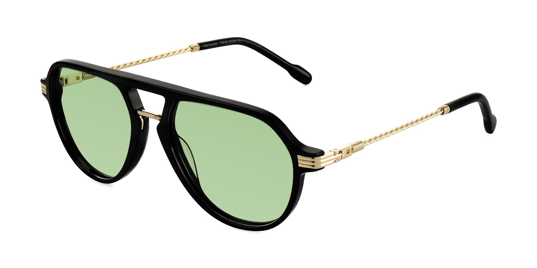 Angle of Kanause in Black/Gold with Medium Green Tinted Lenses