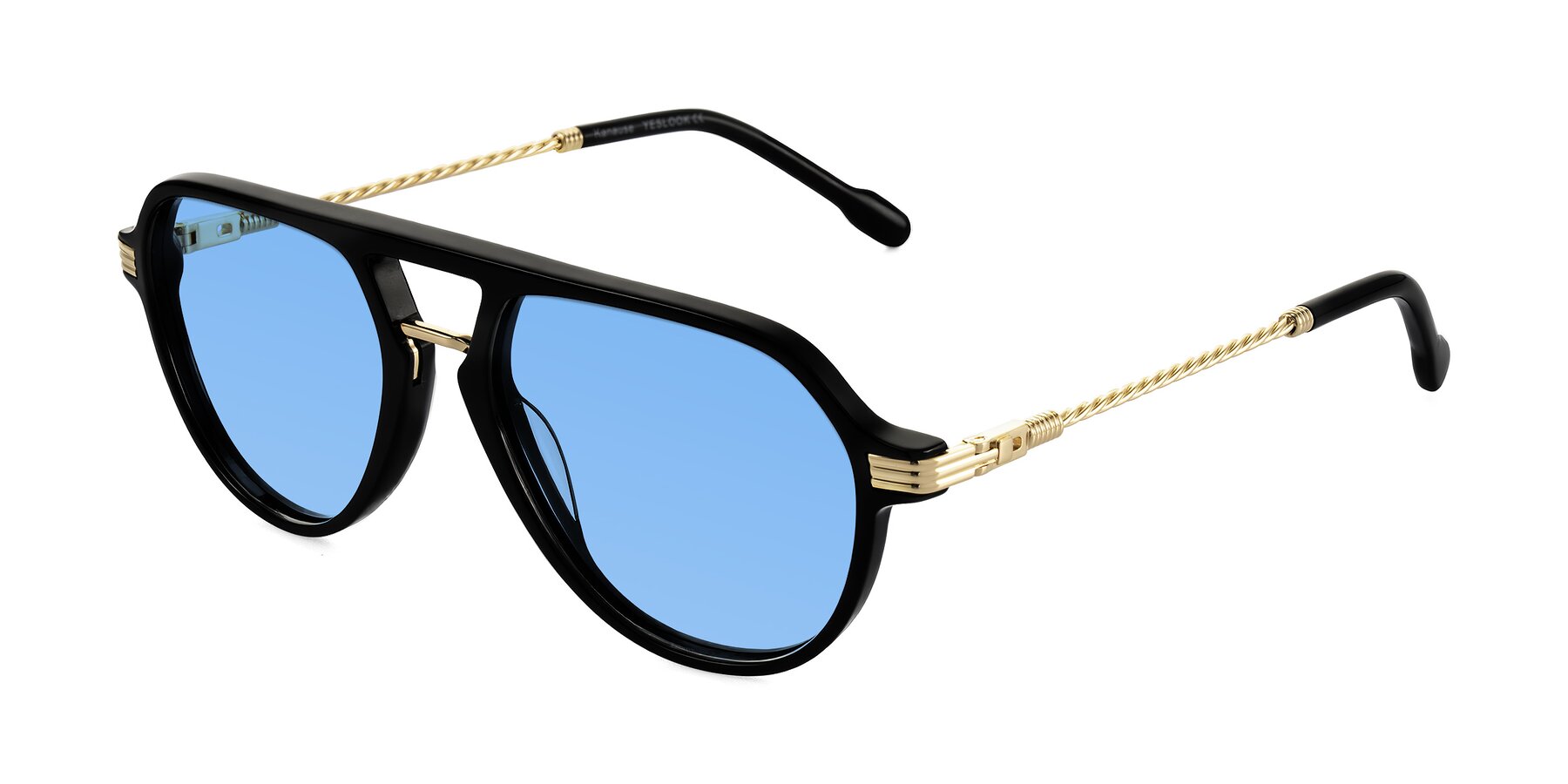 Angle of Kanause in Black/Gold with Medium Blue Tinted Lenses