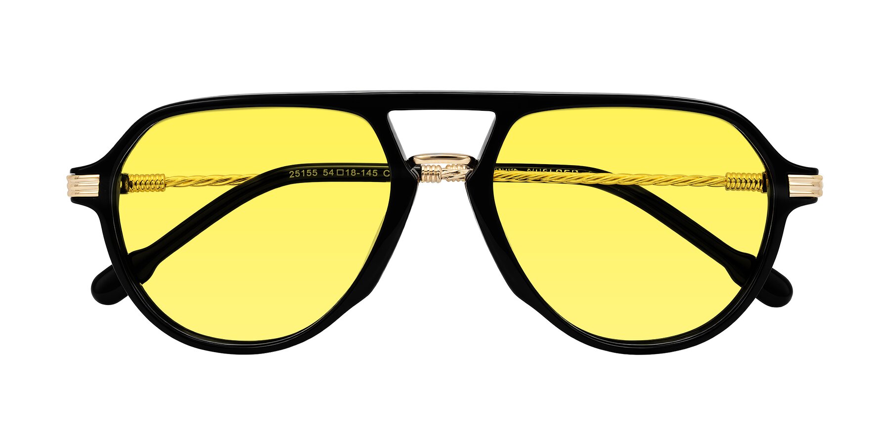 Folded Front of Kanause in Black/Gold with Medium Yellow Tinted Lenses