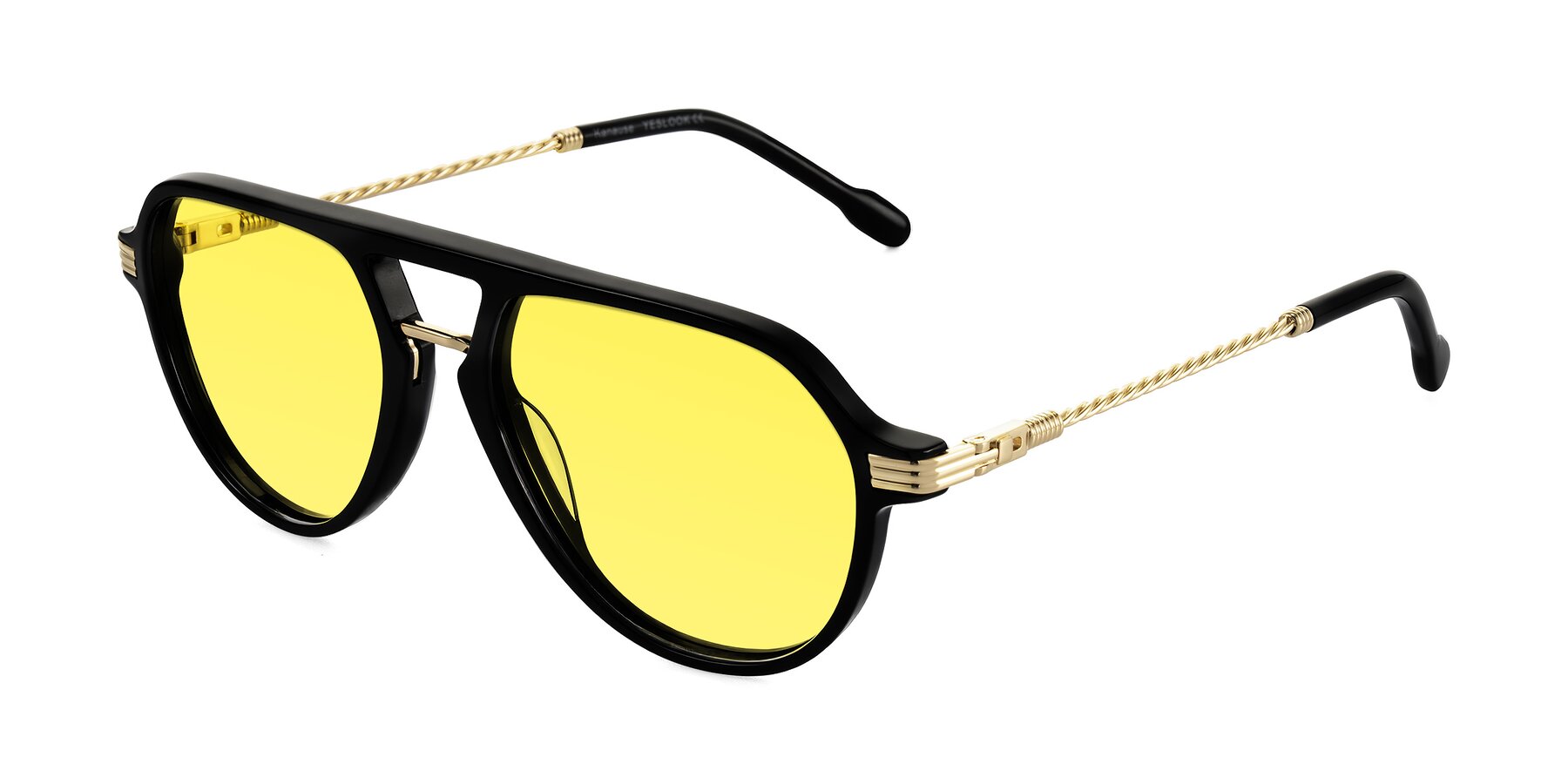 Angle of Kanause in Black/Gold with Medium Yellow Tinted Lenses