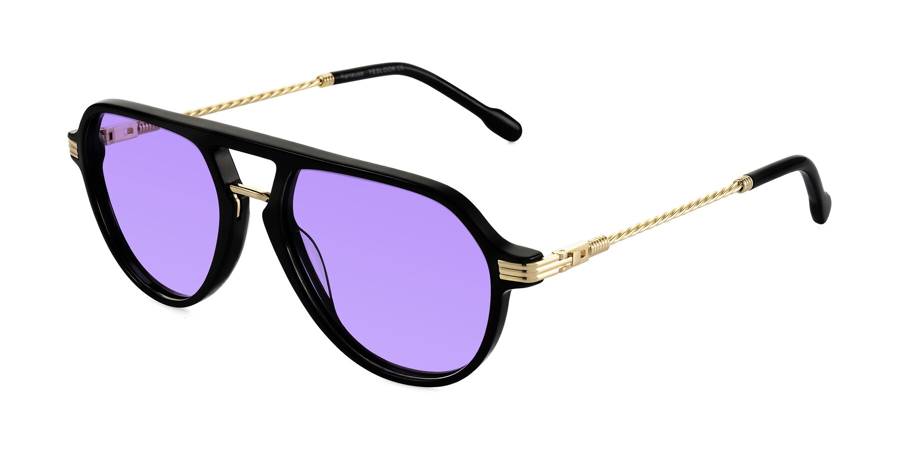 Angle of Kanause in Black/Gold with Medium Purple Tinted Lenses