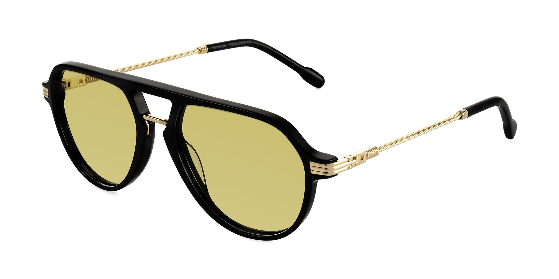 Angle of Kanause in Black/Gold with Medium Champagne Tinted Lenses