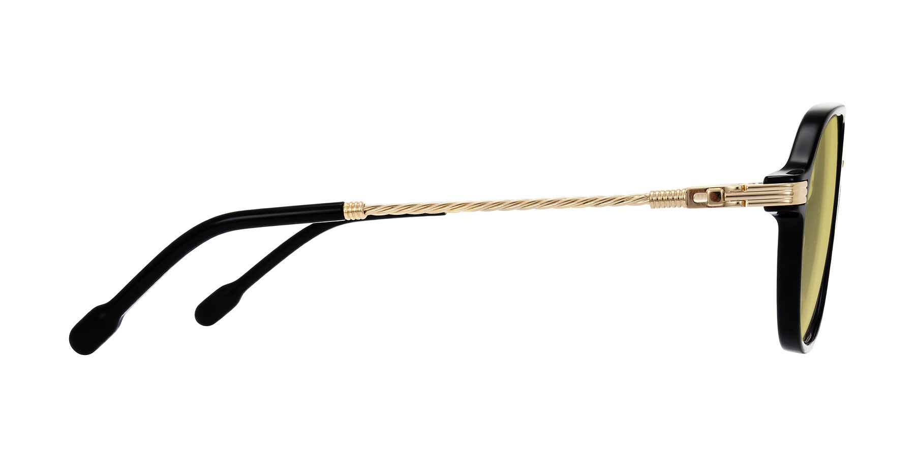 Side of Kanause in Black/Gold with Medium Champagne Tinted Lenses