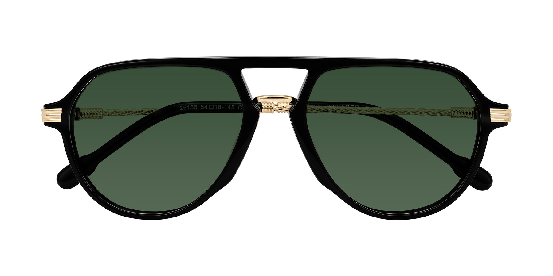 Folded Front of Kanause in Black/Gold with Green Tinted Lenses