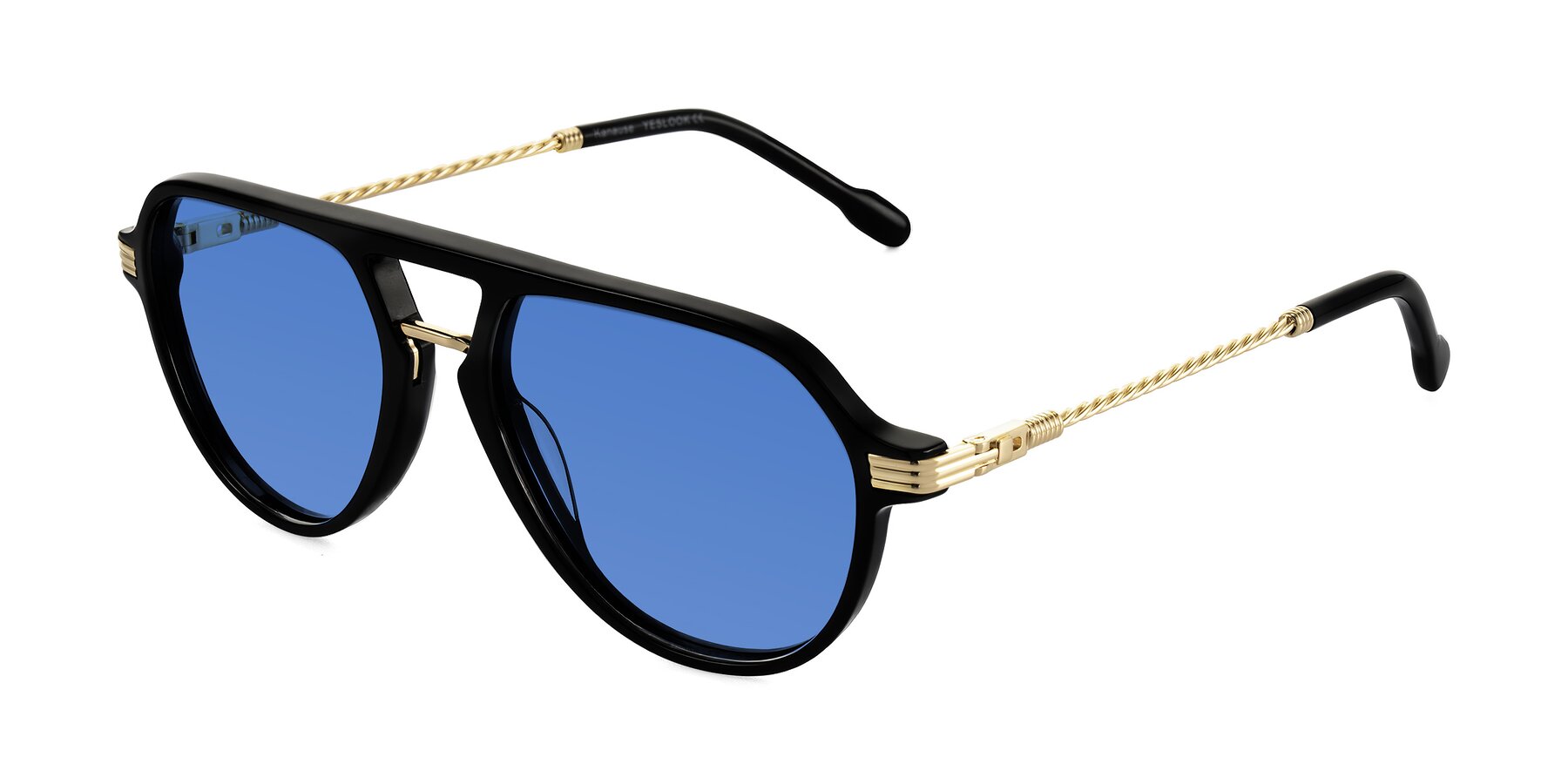 Angle of Kanause in Black/Gold with Blue Tinted Lenses