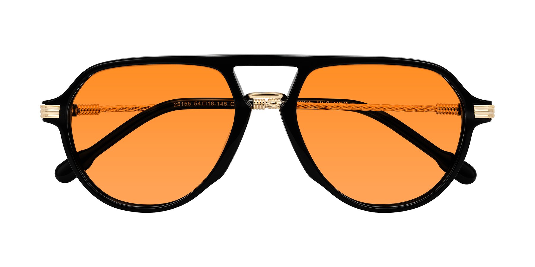 Folded Front of Kanause in Black/Gold with Orange Tinted Lenses