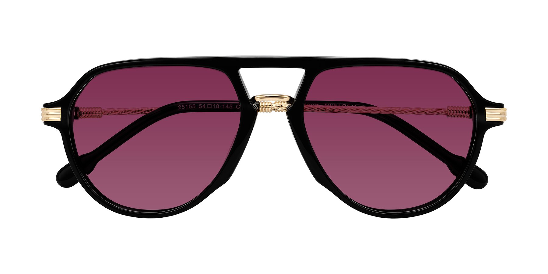 Folded Front of Kanause in Black/Gold with Wine Tinted Lenses