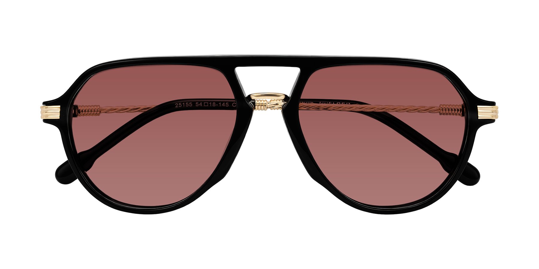 Folded Front of Kanause in Black/Gold with Garnet Tinted Lenses