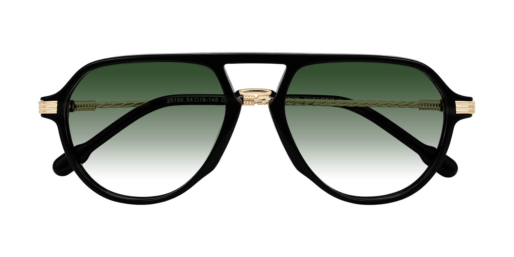 Folded Front of Kanause in Black/Gold with Green Gradient Lenses