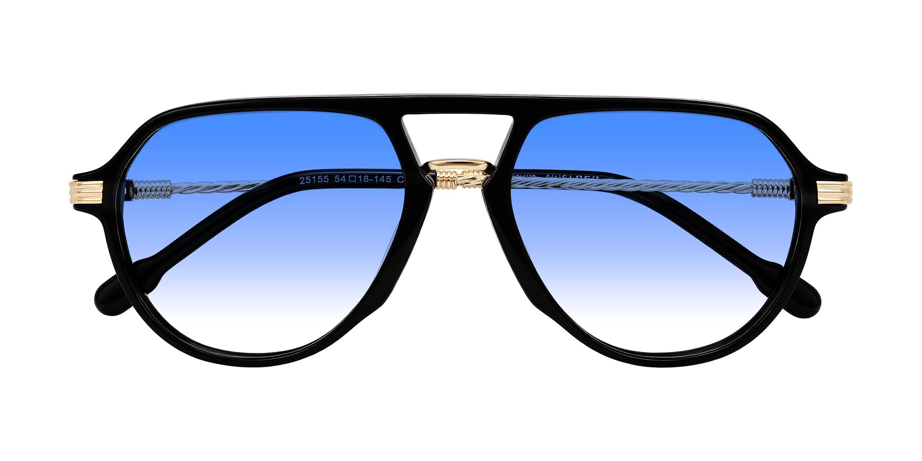 Folded Front of Kanause in Black/Gold with Blue Gradient Lenses