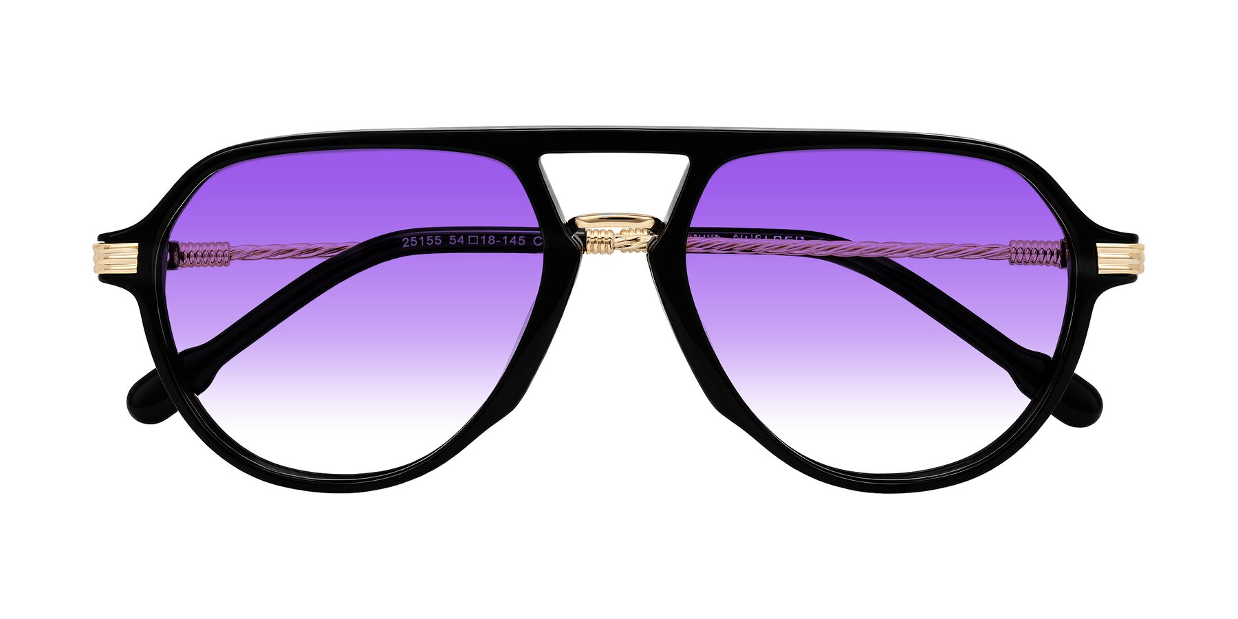 Folded Front of Kanause in Black/Gold with Purple Gradient Lenses