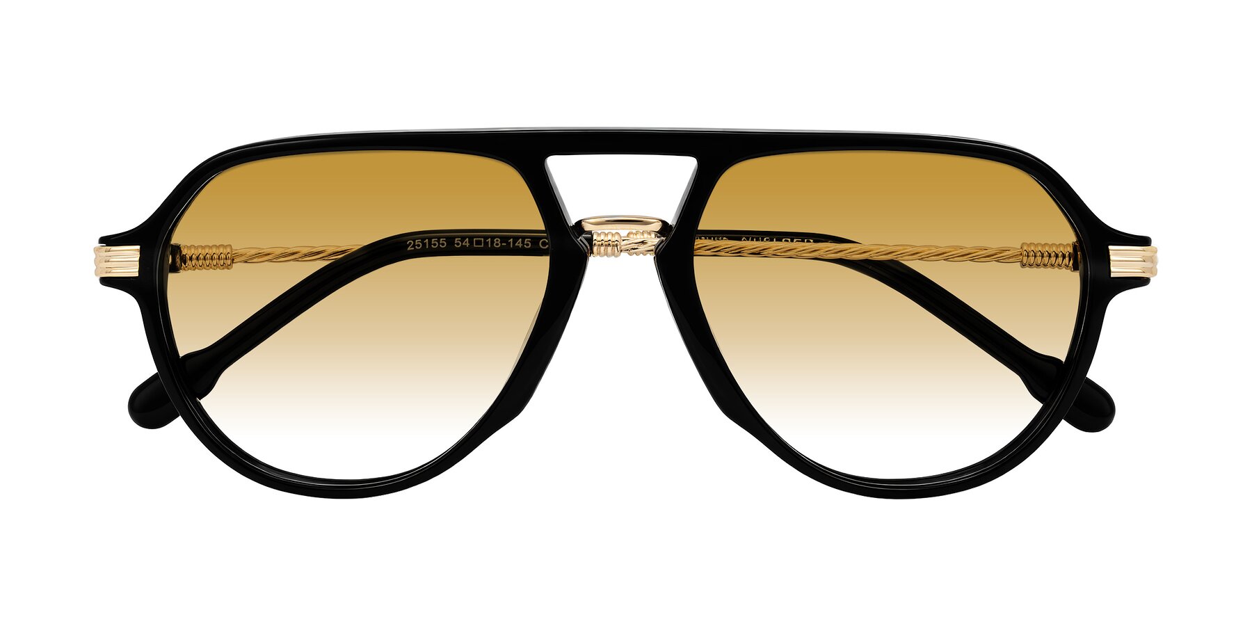 Folded Front of Kanause in Black/Gold with Champagne Gradient Lenses