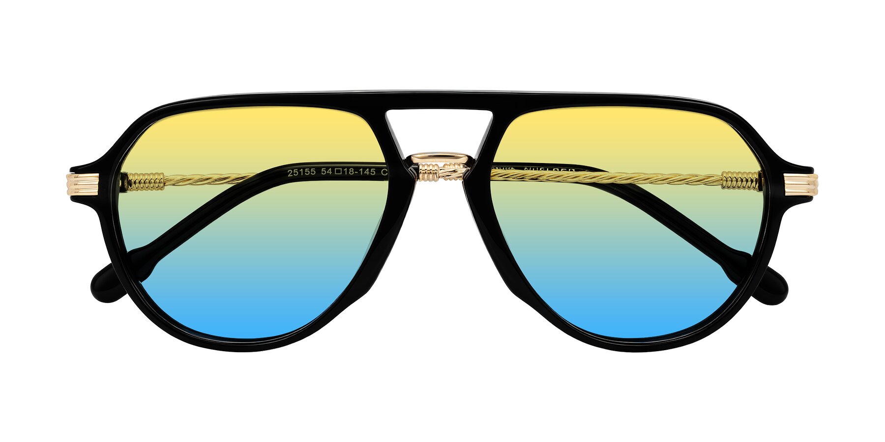 Folded Front of Kanause in Black/Gold with Yellow / Blue Gradient Lenses