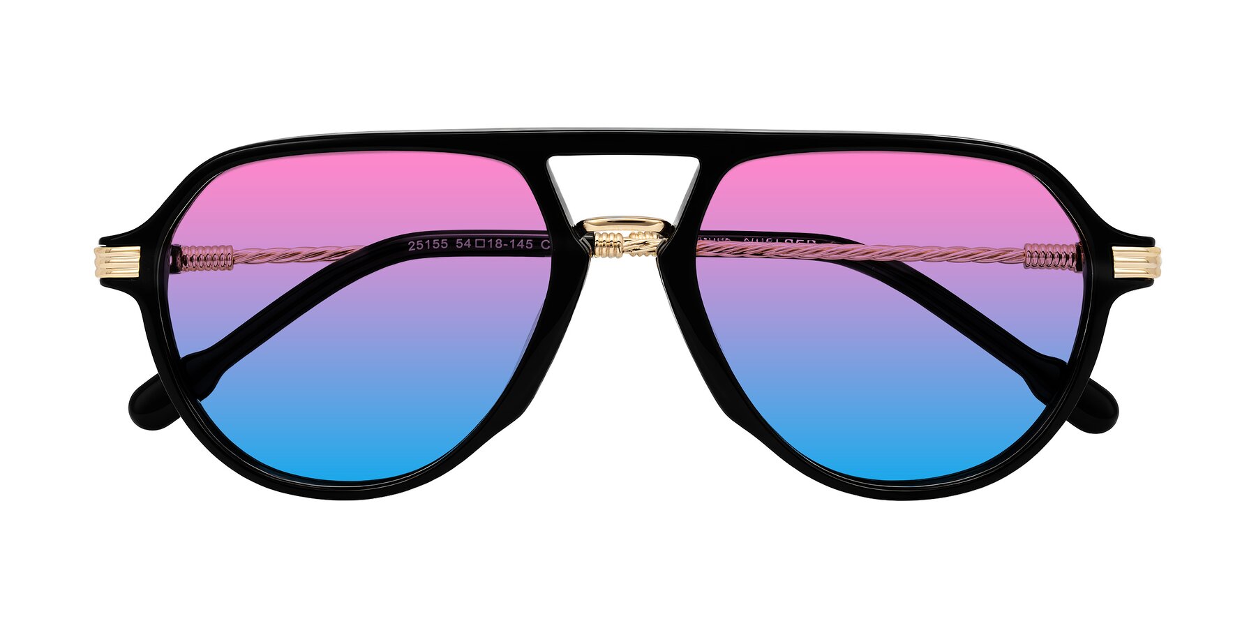 Folded Front of Kanause in Black/Gold with Pink / Blue Gradient Lenses