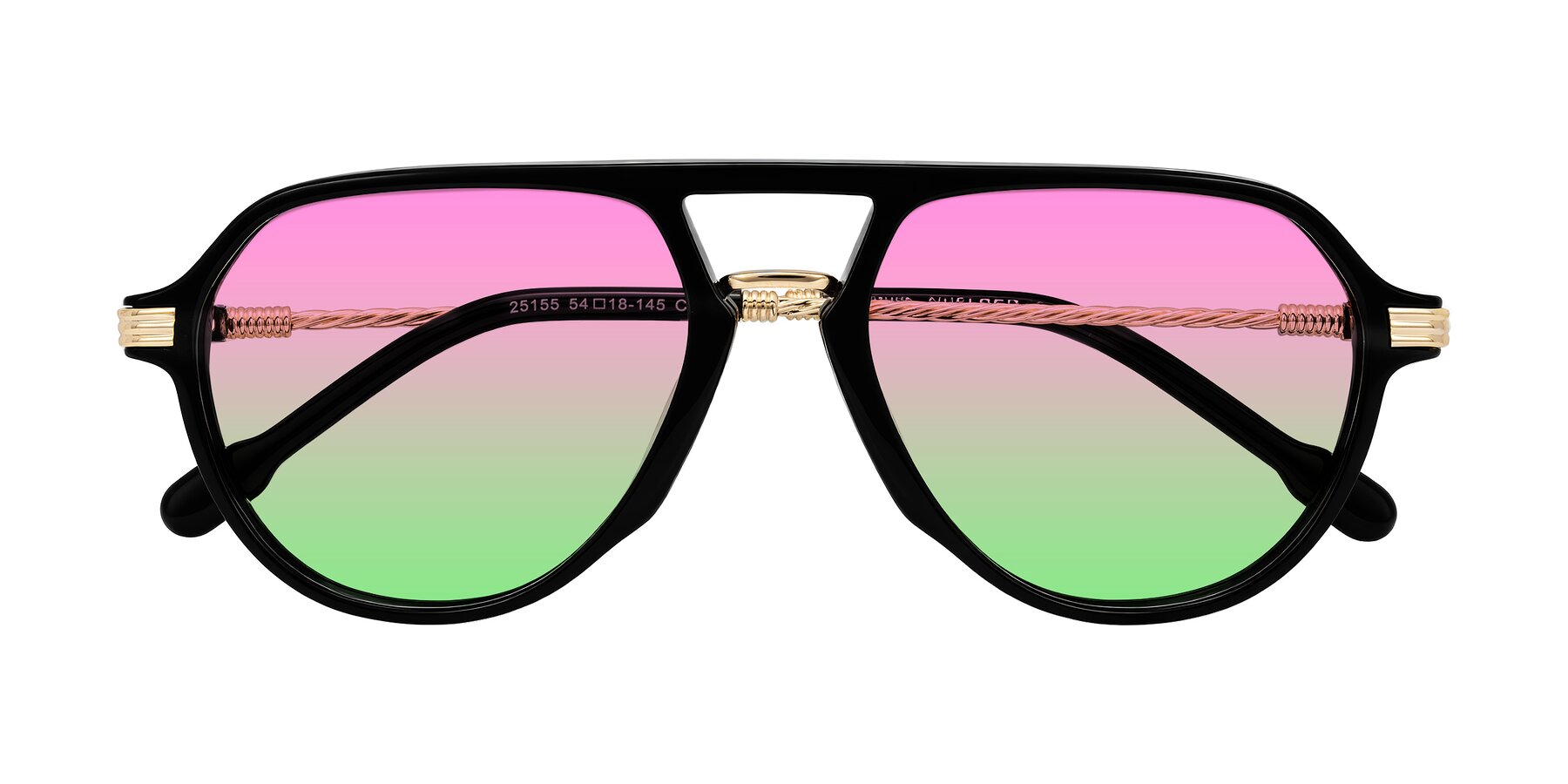 Folded Front of Kanause in Black/Gold with Pink / Green Gradient Lenses