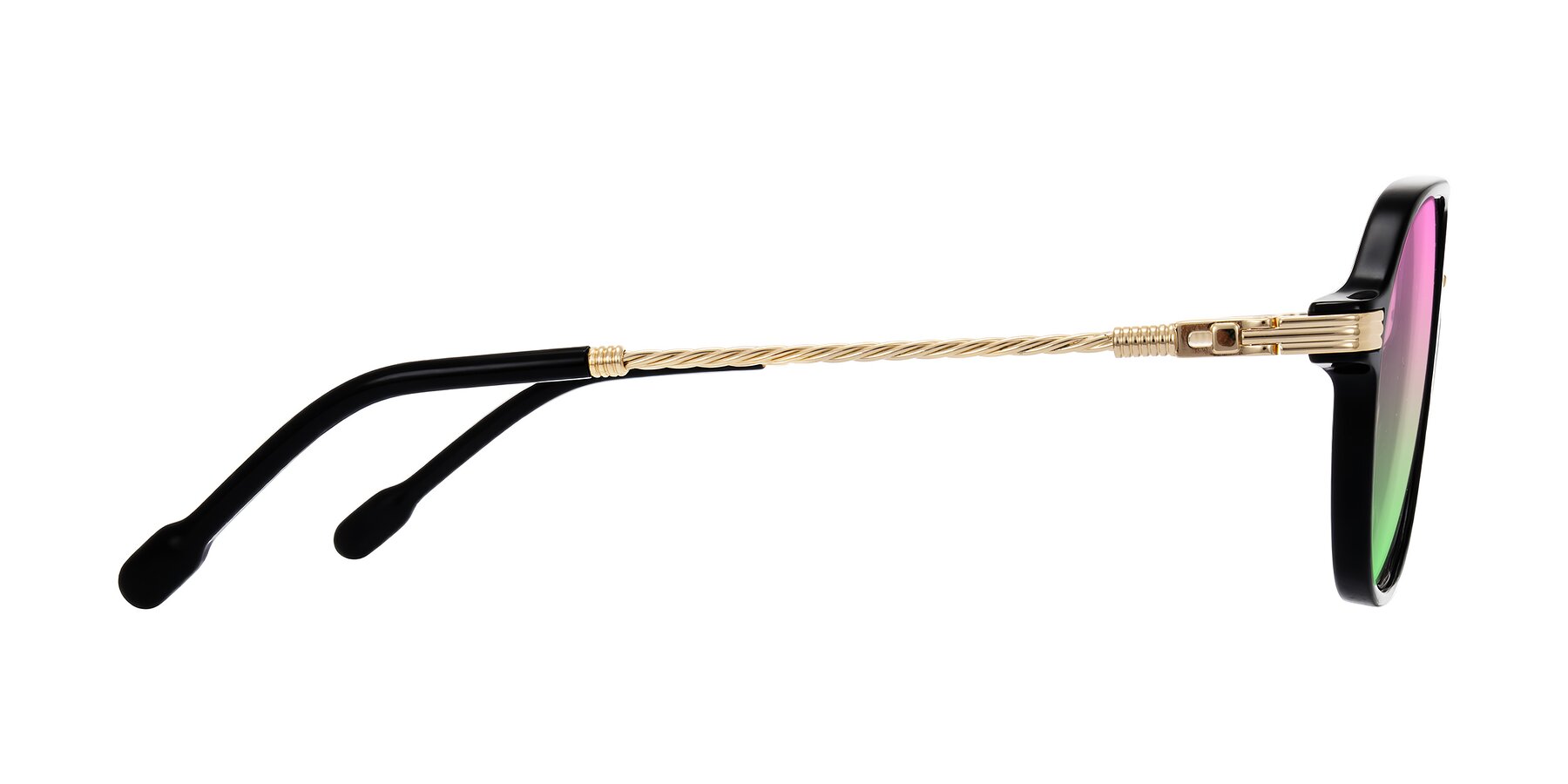 Side of Kanause in Black/Gold with Pink / Green Gradient Lenses