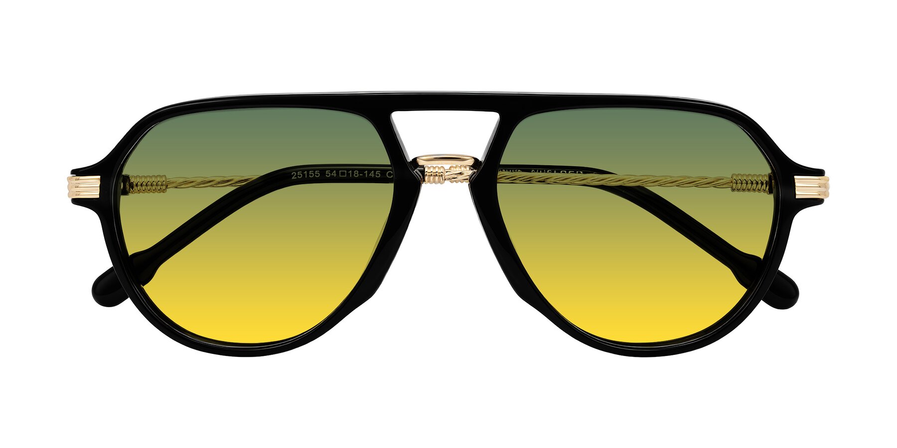 Folded Front of Kanause in Black/Gold with Green / Yellow Gradient Lenses