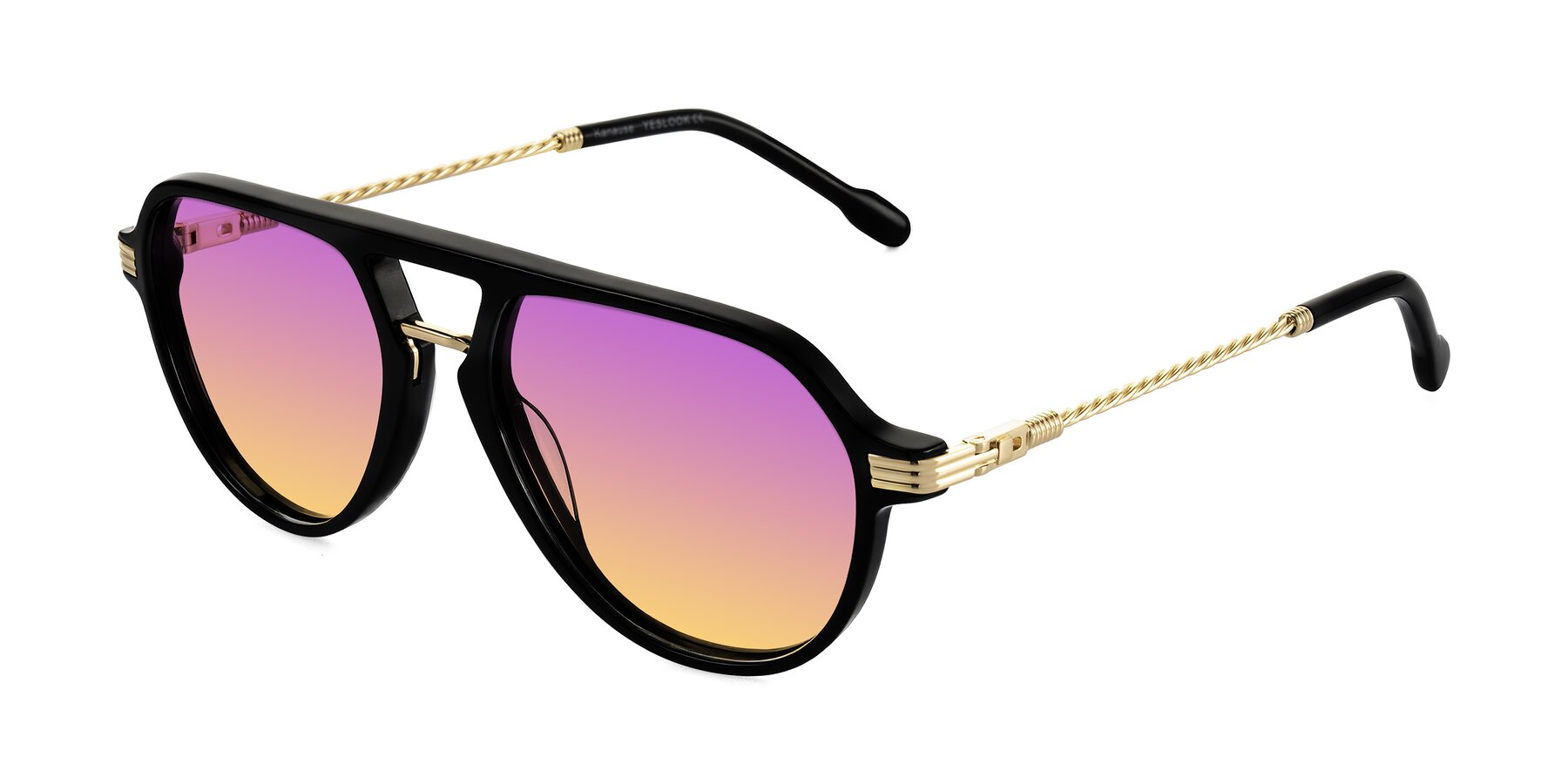 Angle of Kanause in Black/Gold with Purple / Yellow Gradient Lenses