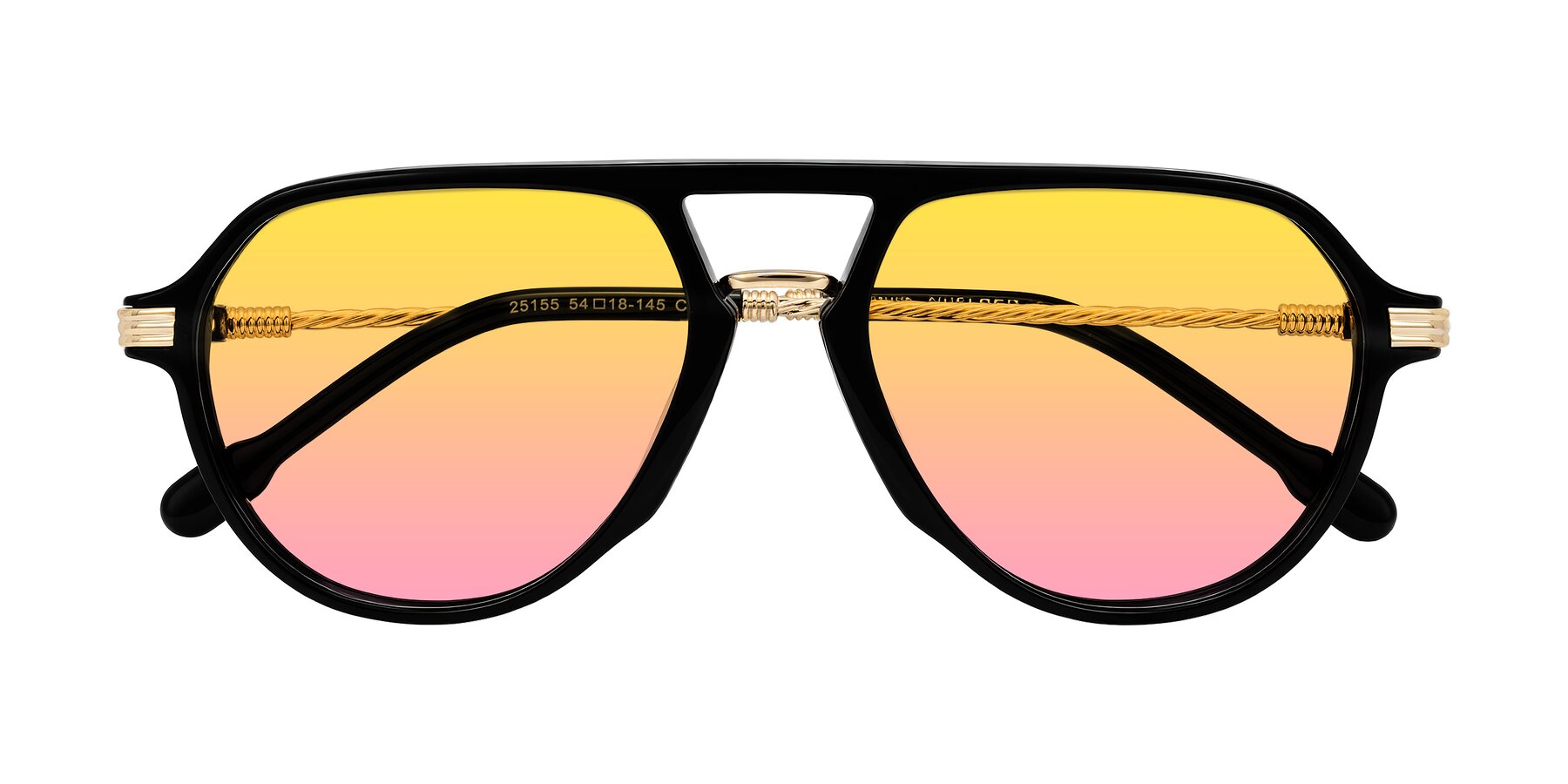 Folded Front of Kanause in Black/Gold with Yellow / Pink Gradient Lenses