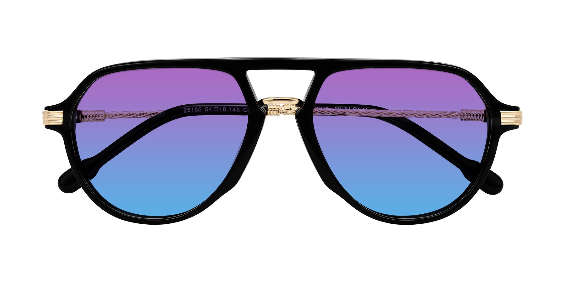 Folded Front of Kanause in Black/Gold with Purple / Blue Gradient Lenses