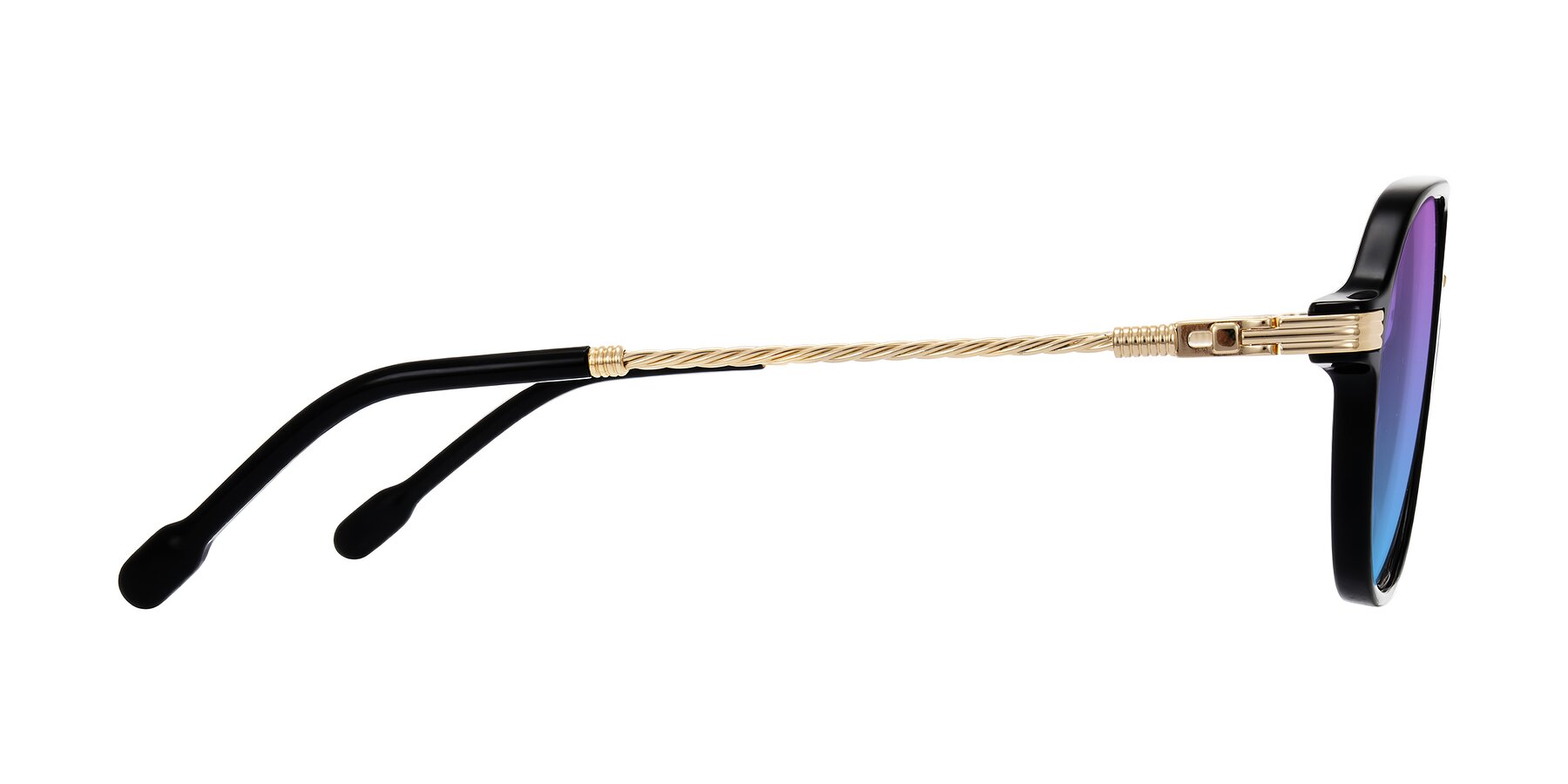 Side of Kanause in Black/Gold with Purple / Blue Gradient Lenses