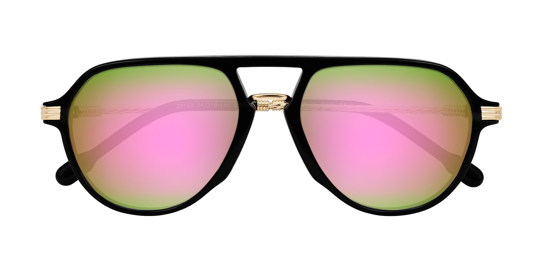 Folded Front of Kanause in Black/Gold with Pink Mirrored Lenses