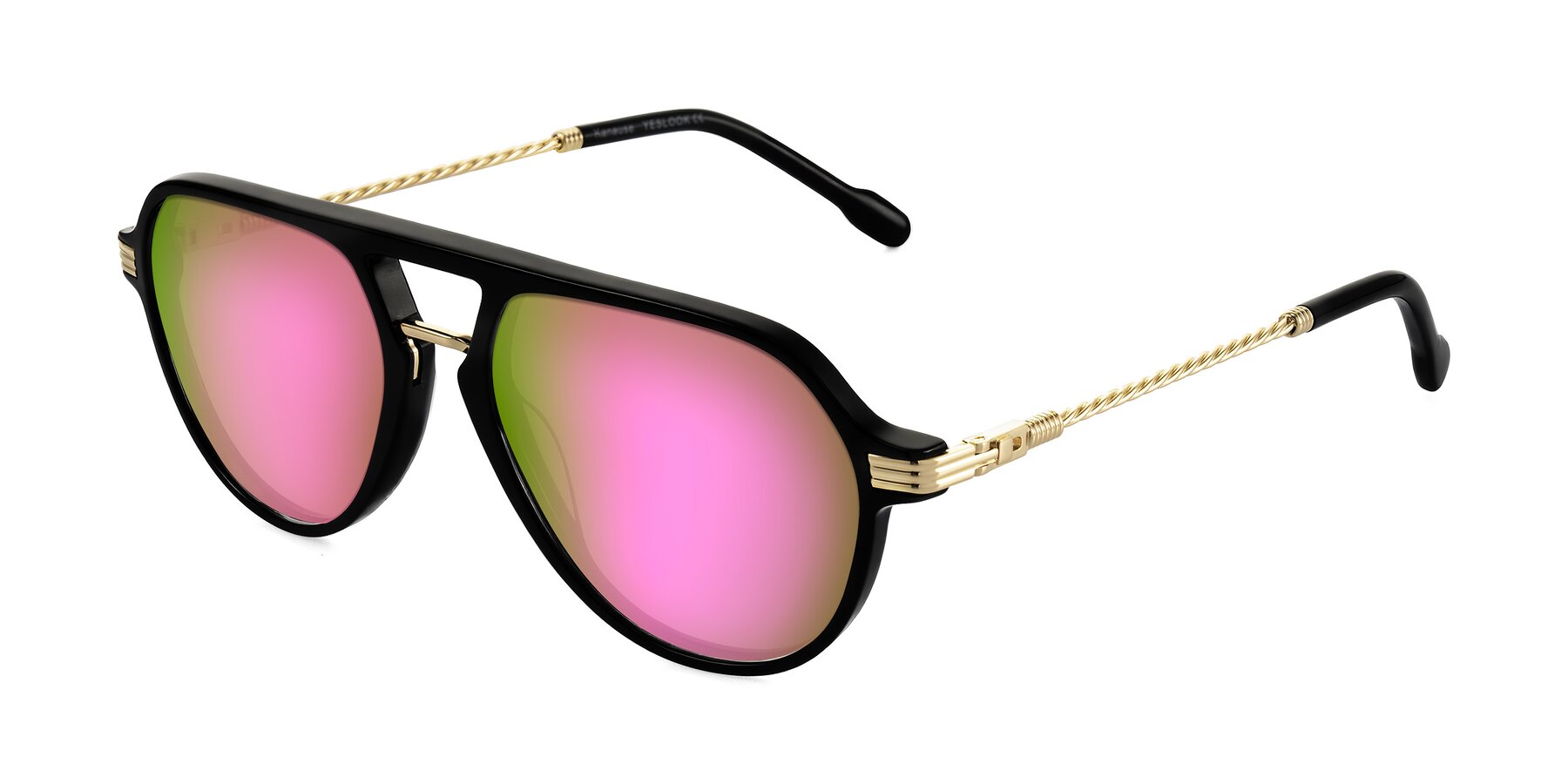 Angle of Kanause in Black/Gold with Pink Mirrored Lenses