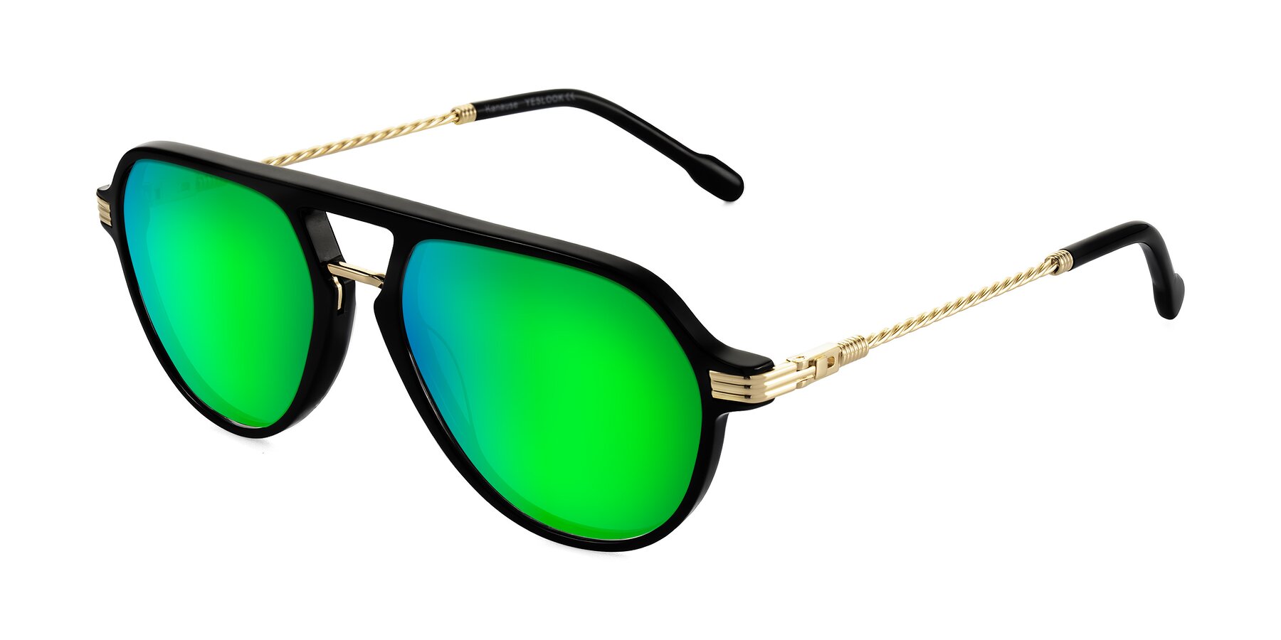 Angle of Kanause in Black/Gold with Green Mirrored Lenses