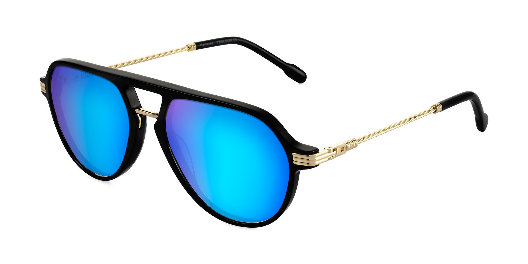Angle of Kanause in Black/Gold with Blue Mirrored Lenses