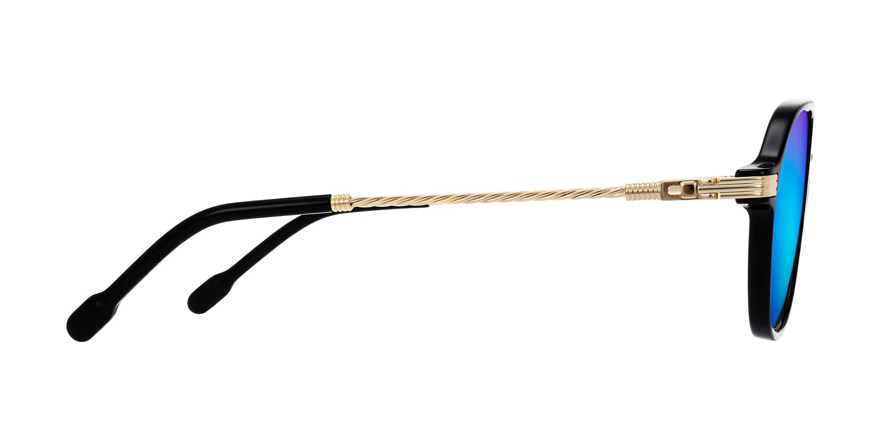 Side of Kanause in Black/Gold with Blue Mirrored Lenses