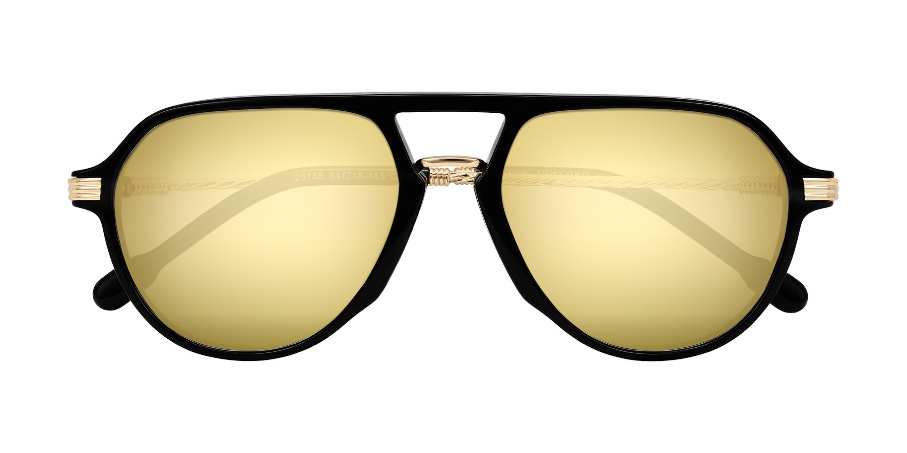 Folded Front of Kanause in Black/Gold with Gold Mirrored Lenses