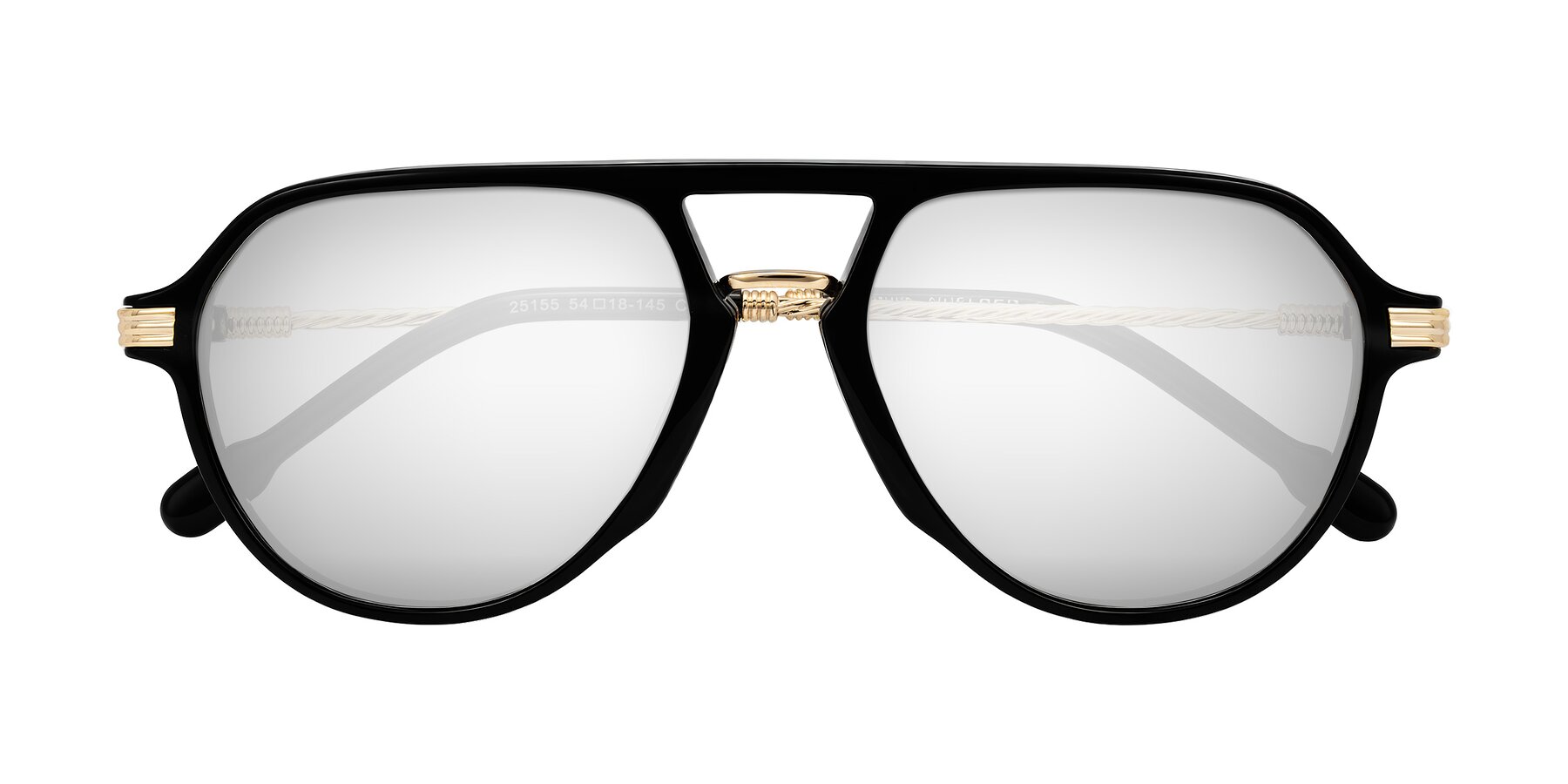 Folded Front of Kanause in Black/Gold with Silver Mirrored Lenses