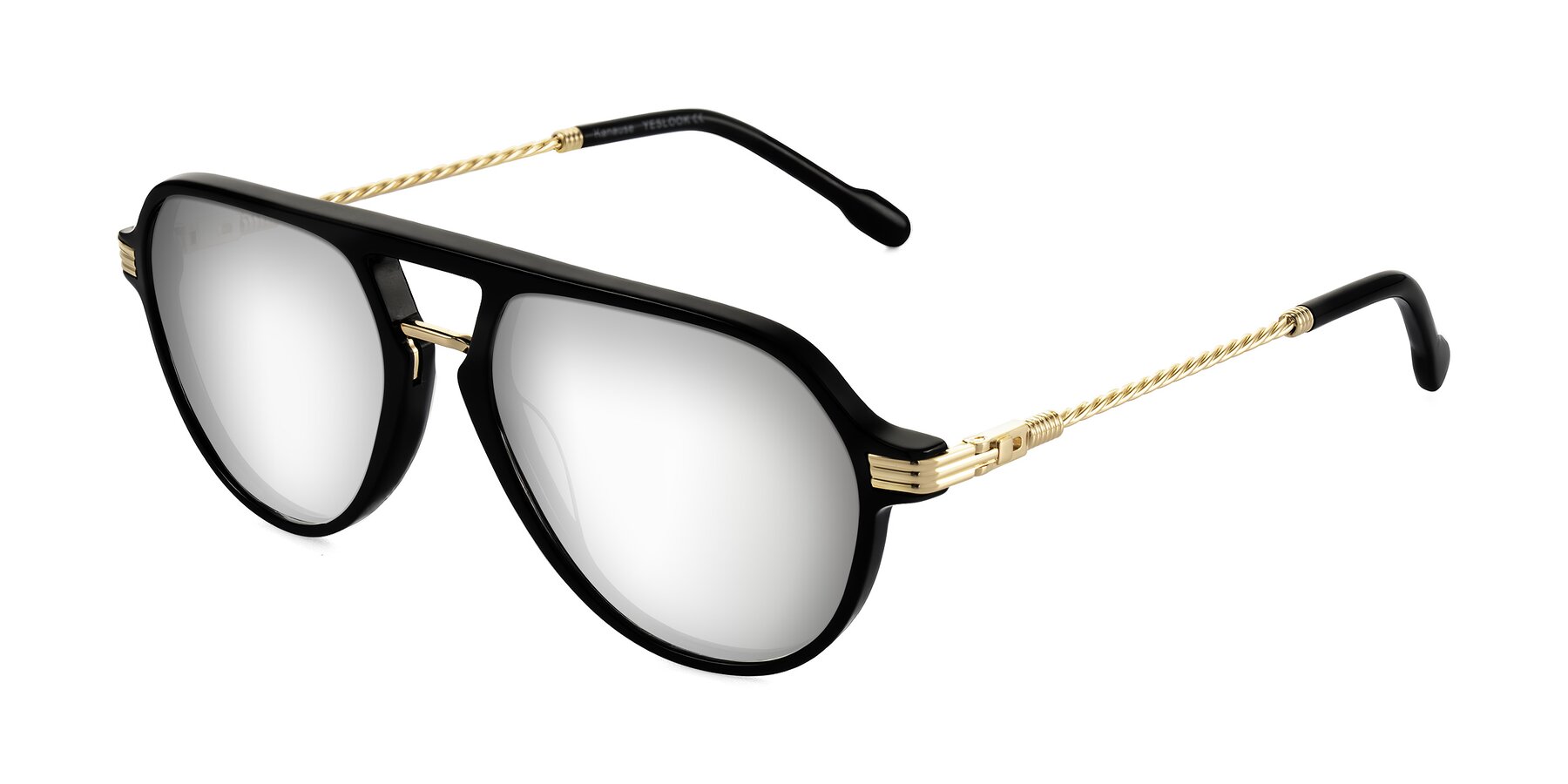 Angle of Kanause in Black/Gold with Silver Mirrored Lenses