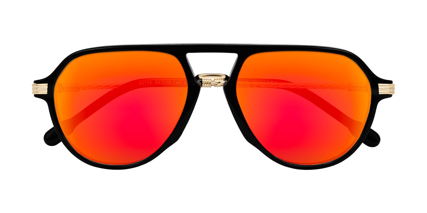 Kanause - Black/Gold Flash Mirrored Sunglasses