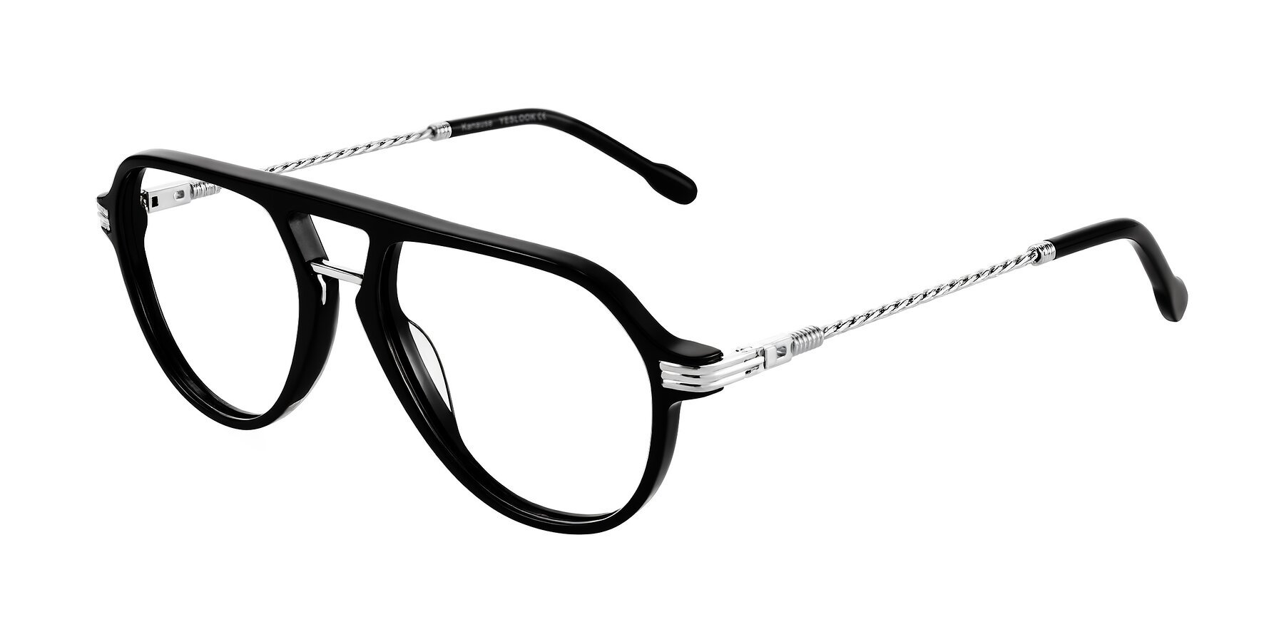 Angle of Kanause in Black/Silver with Clear Eyeglass Lenses