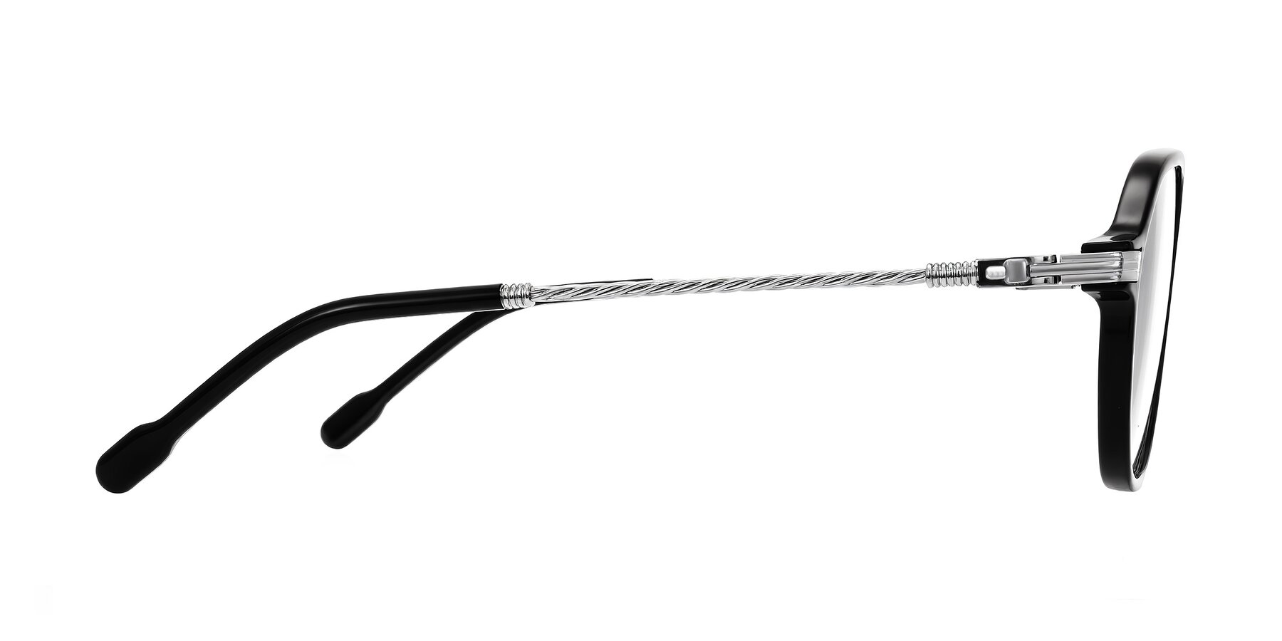 Side of Kanause in Black/Silver with Clear Eyeglass Lenses