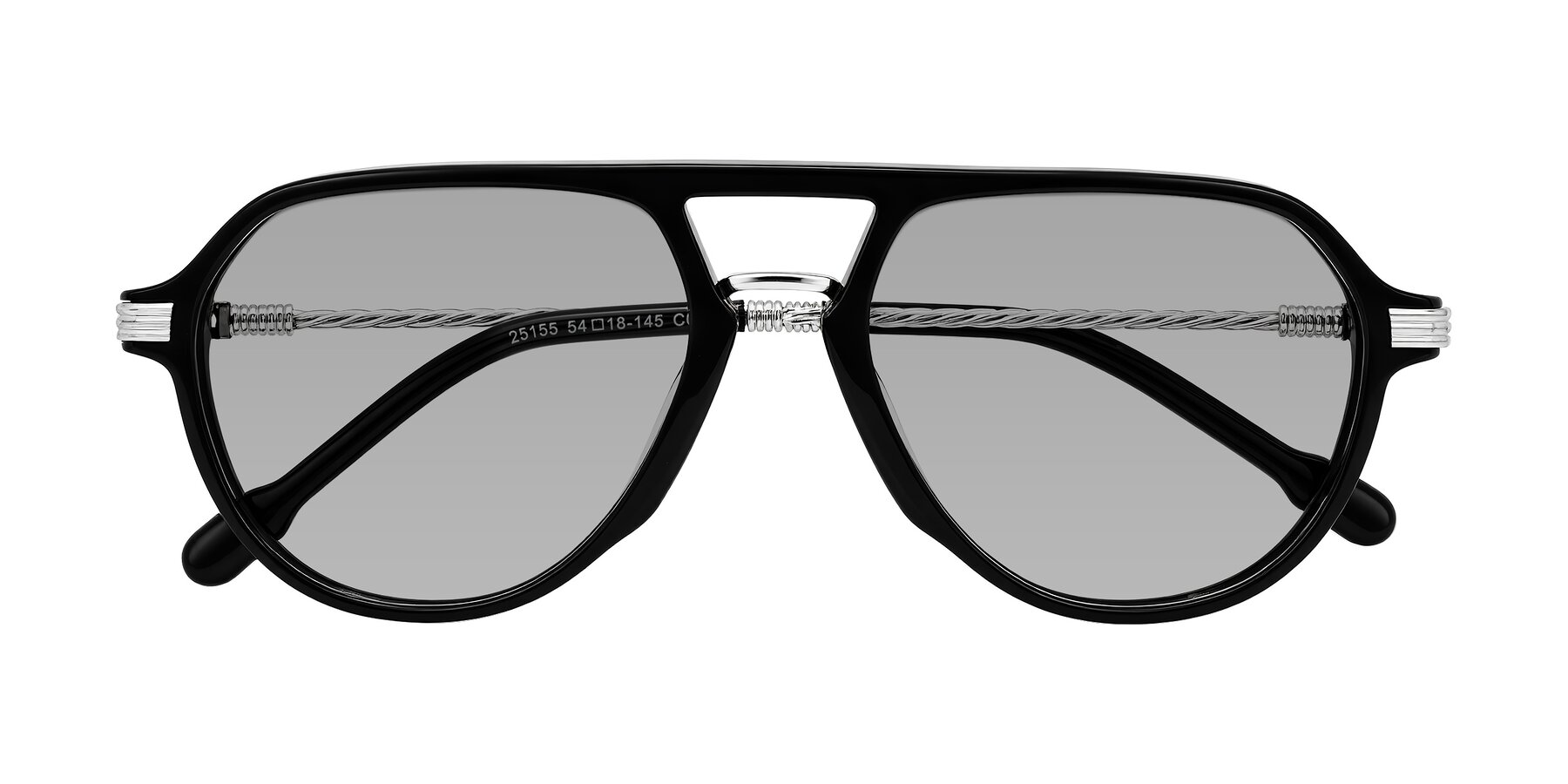 Folded Front of Kanause in Black/Silver with Light Gray Tinted Lenses
