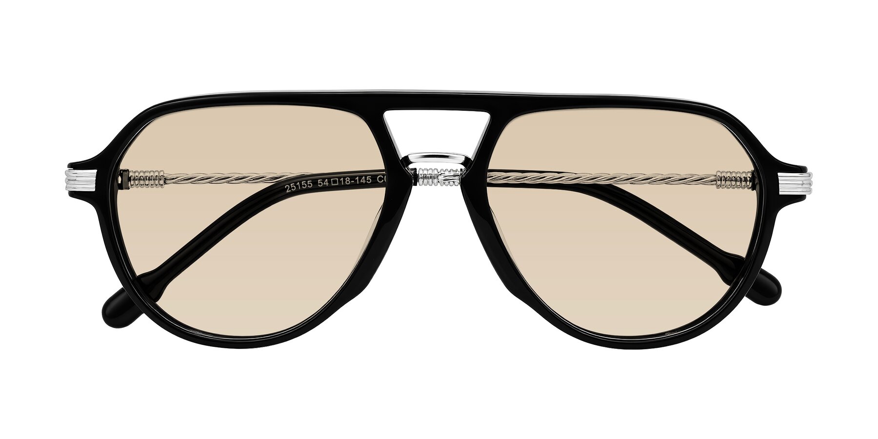 Folded Front of Kanause in Black/Silver with Light Brown Tinted Lenses