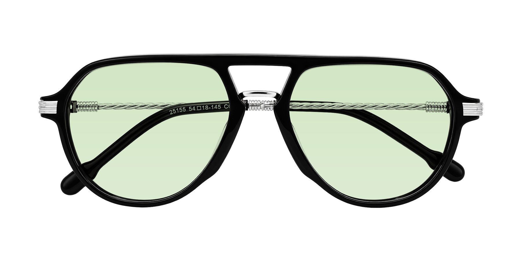Folded Front of Kanause in Black/Silver with Light Green Tinted Lenses