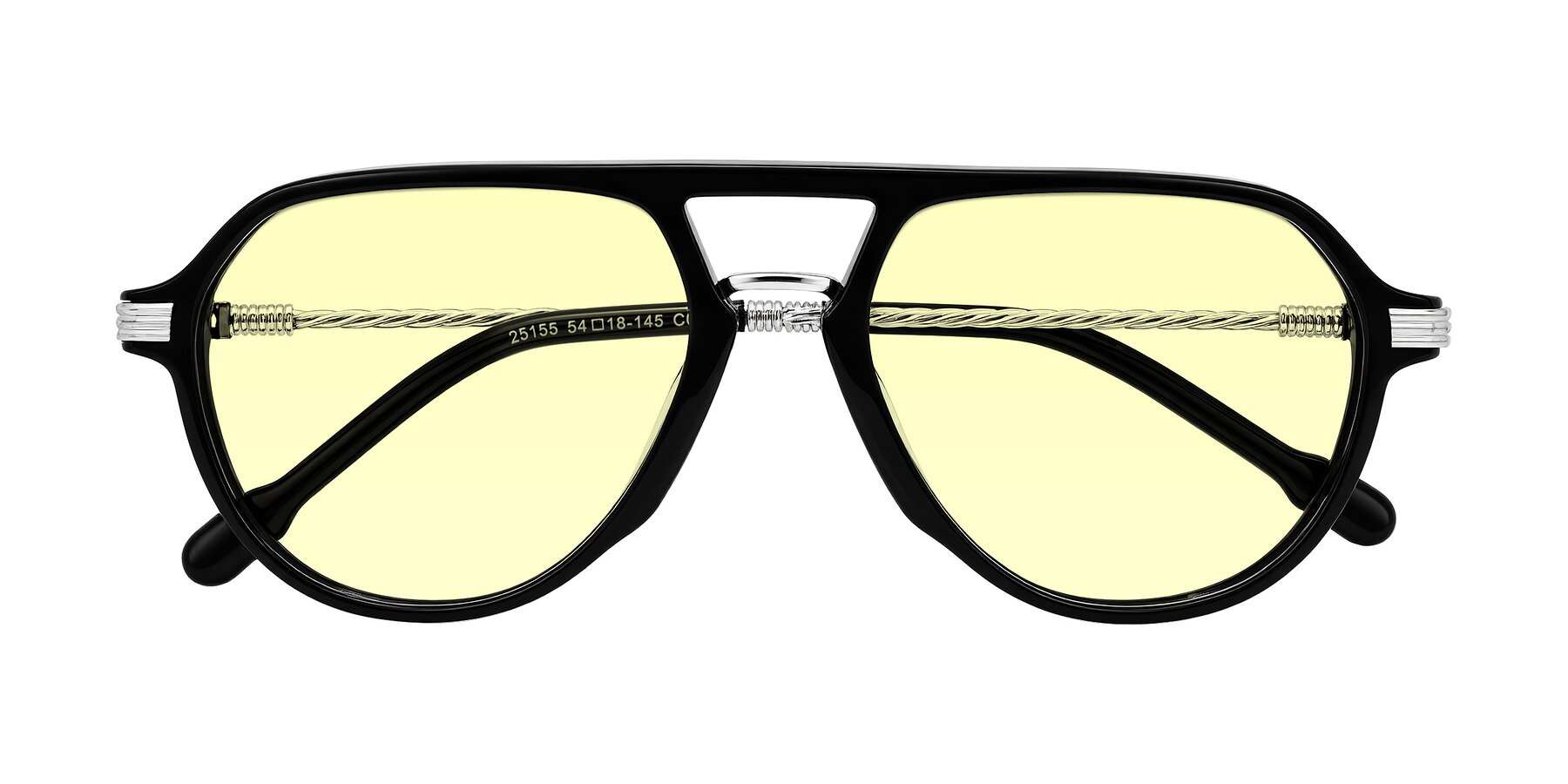 Folded Front of Kanause in Black/Silver with Light Yellow Tinted Lenses