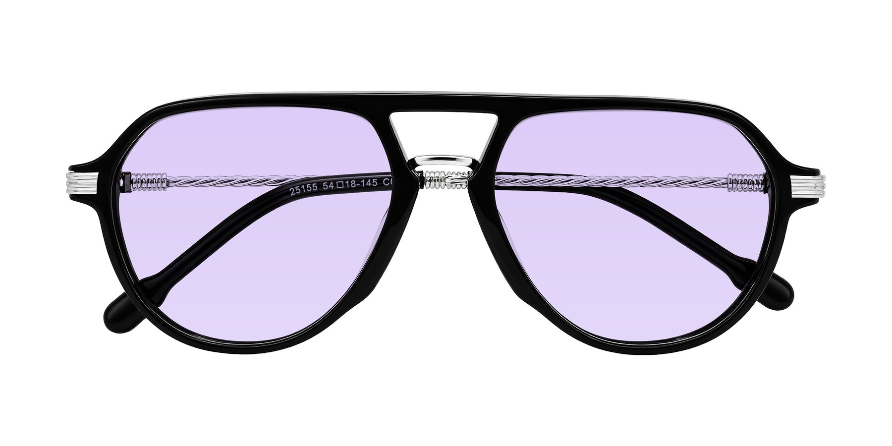 Folded Front of Kanause in Black/Silver with Light Purple Tinted Lenses