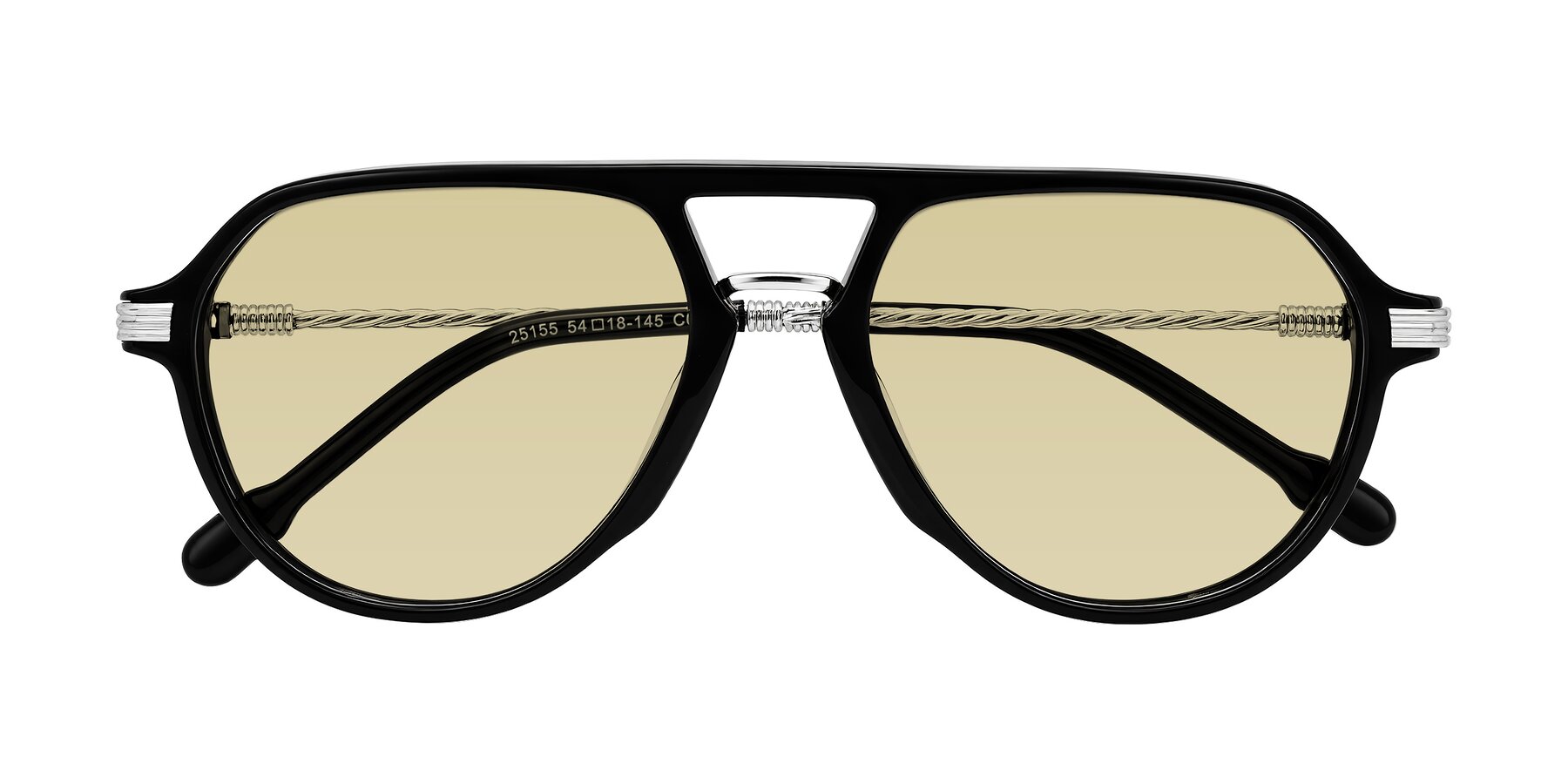Folded Front of Kanause in Black/Silver with Light Champagne Tinted Lenses