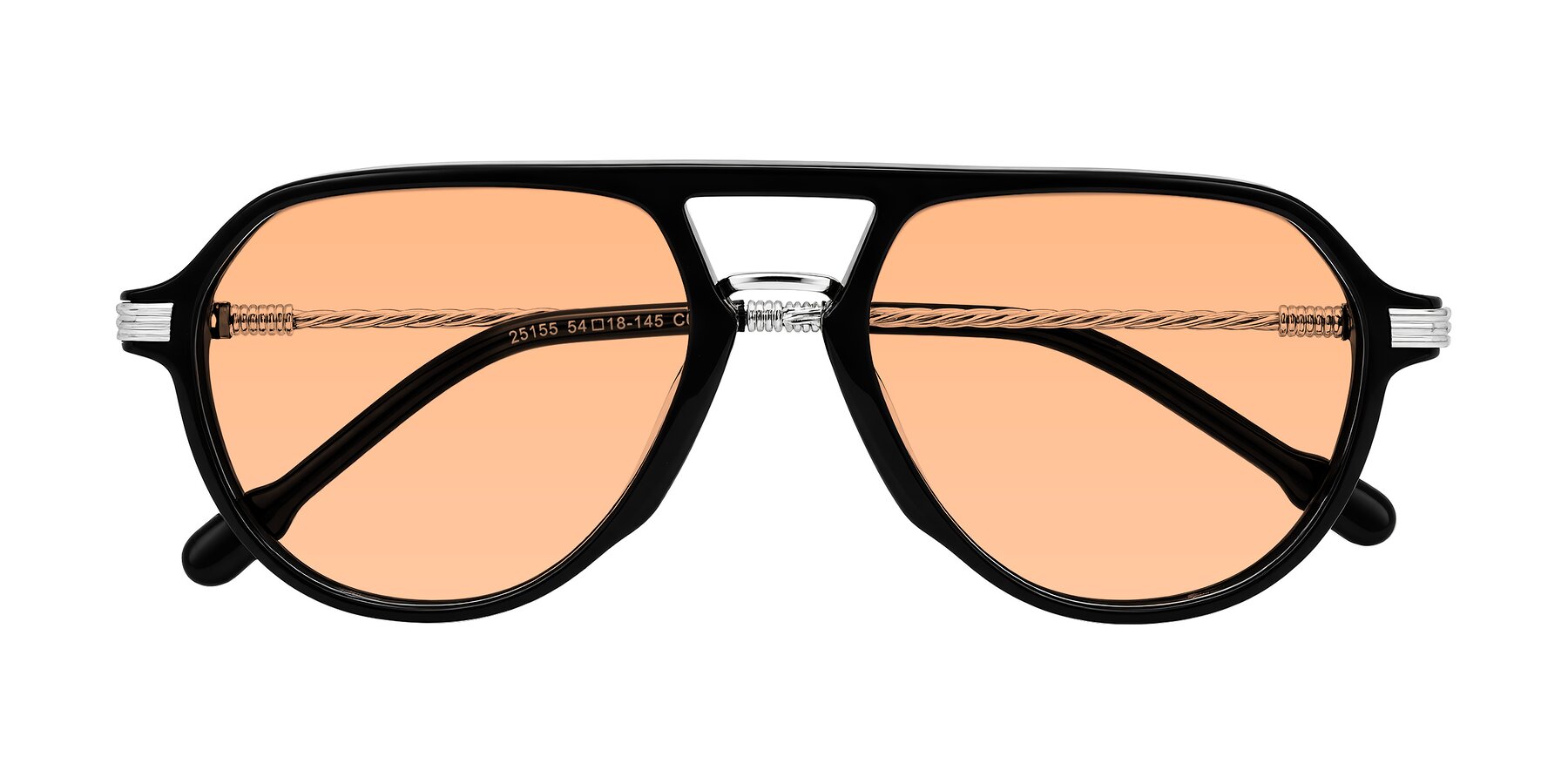 Folded Front of Kanause in Black/Silver with Light Orange Tinted Lenses