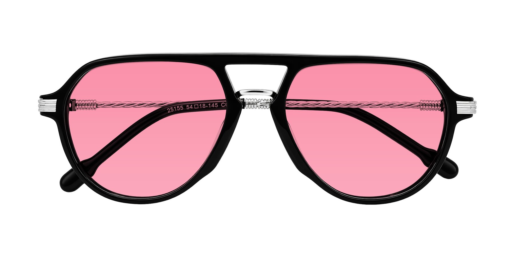 Folded Front of Kanause in Black/Silver with Pink Tinted Lenses