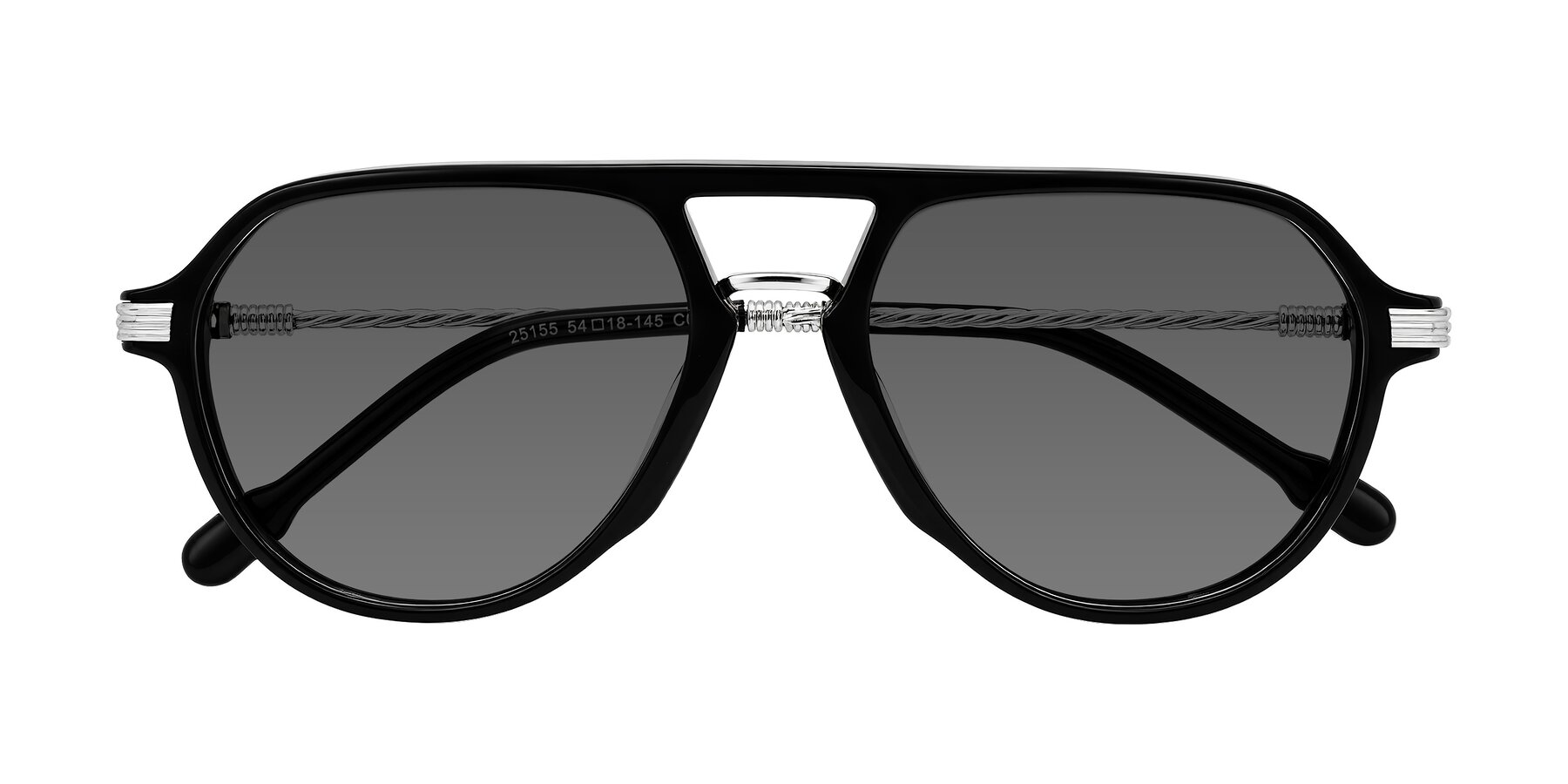 Folded Front of Kanause in Black/Silver with Medium Gray Tinted Lenses