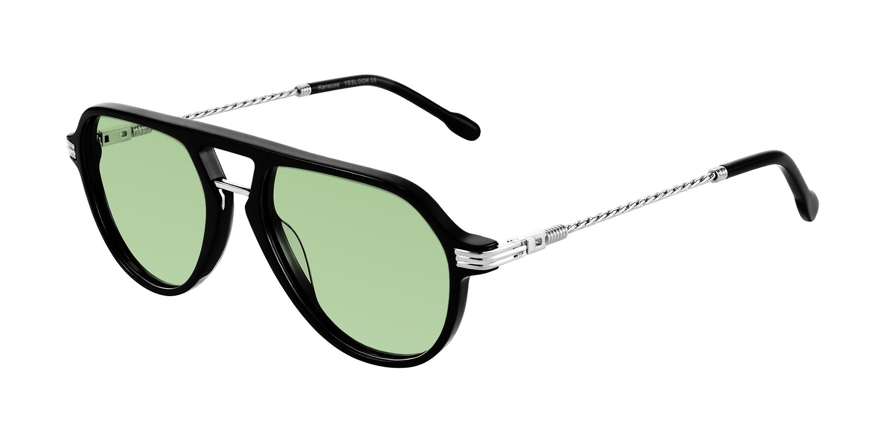 Angle of Kanause in Black/Silver with Medium Green Tinted Lenses