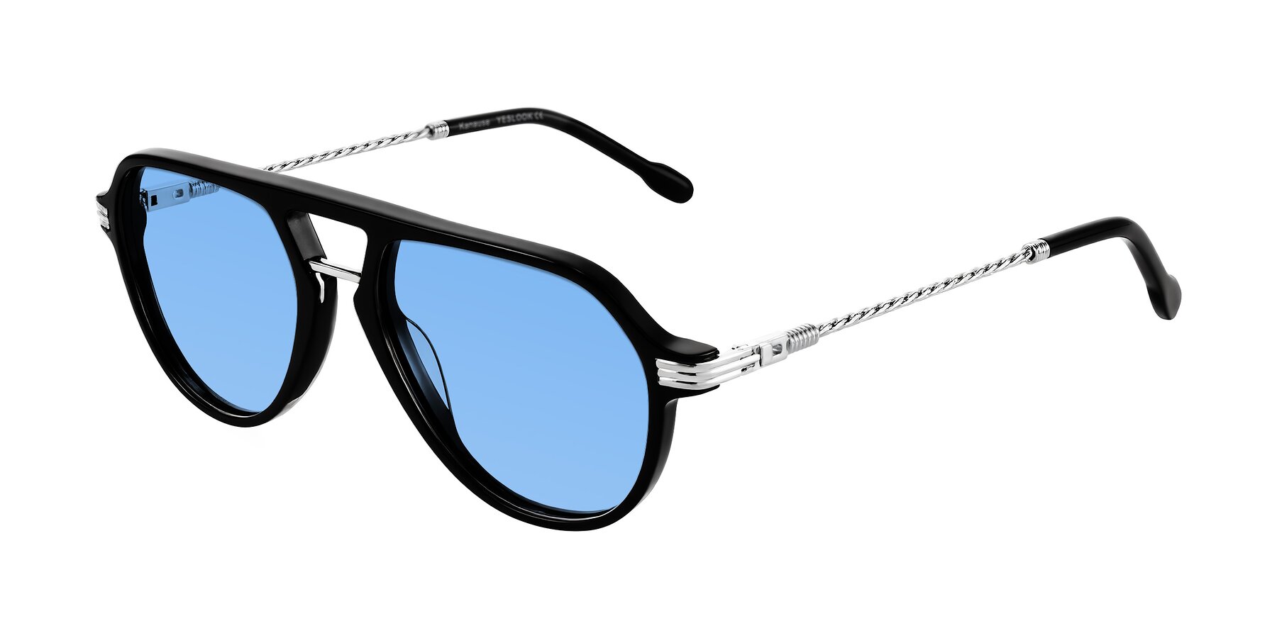 Angle of Kanause in Black/Silver with Medium Blue Tinted Lenses
