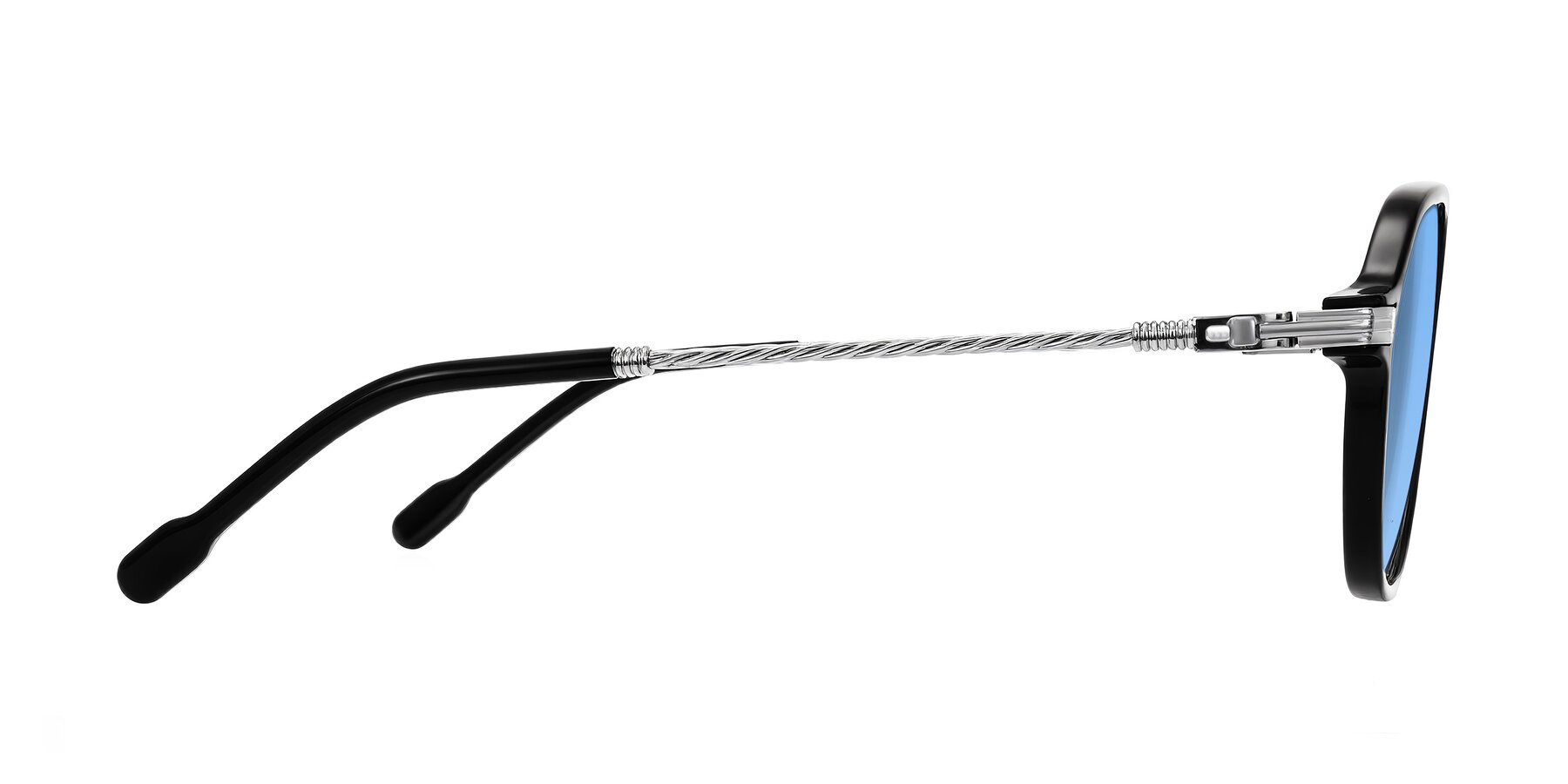 Side of Kanause in Black/Silver with Medium Blue Tinted Lenses