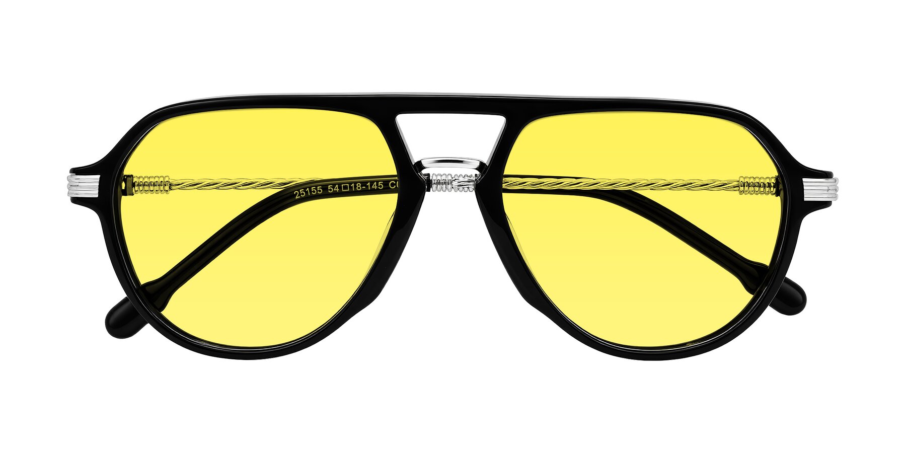 Folded Front of Kanause in Black/Silver with Medium Yellow Tinted Lenses