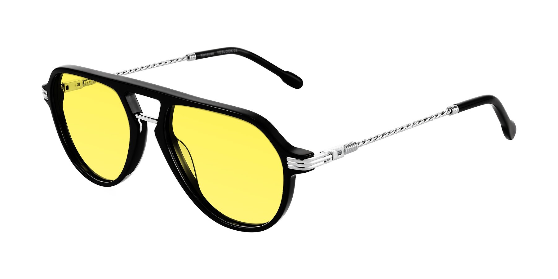 Angle of Kanause in Black/Silver with Medium Yellow Tinted Lenses